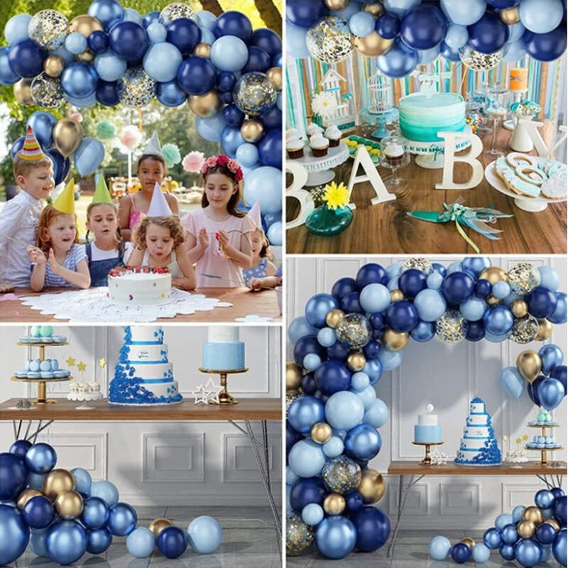 Macaron Blue Gold tēmas balonu komplekts (133 gab.) cena un informācija | Baloni | 220.lv