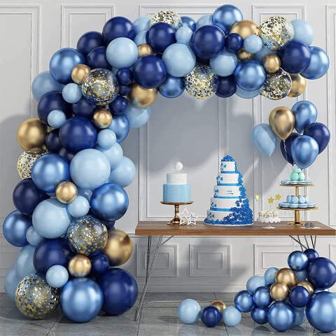 Macaron Blue Gold tēmas balonu komplekts (133 gab.) цена и информация | Baloni | 220.lv