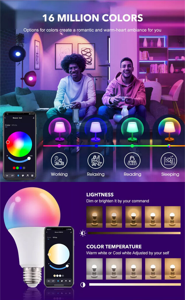 Mūsdienīgā gudrā lampa Smart Led Light Multi Color цена и информация | Spuldzes | 220.lv