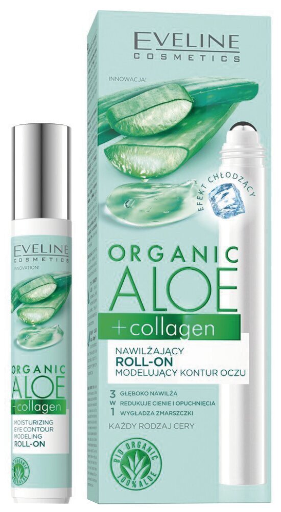 EVELINE Organic Aloe+Collagen krēms ādai ap acīm, roll-on, 15 ml цена и информация | Acu krēmi, serumi | 220.lv