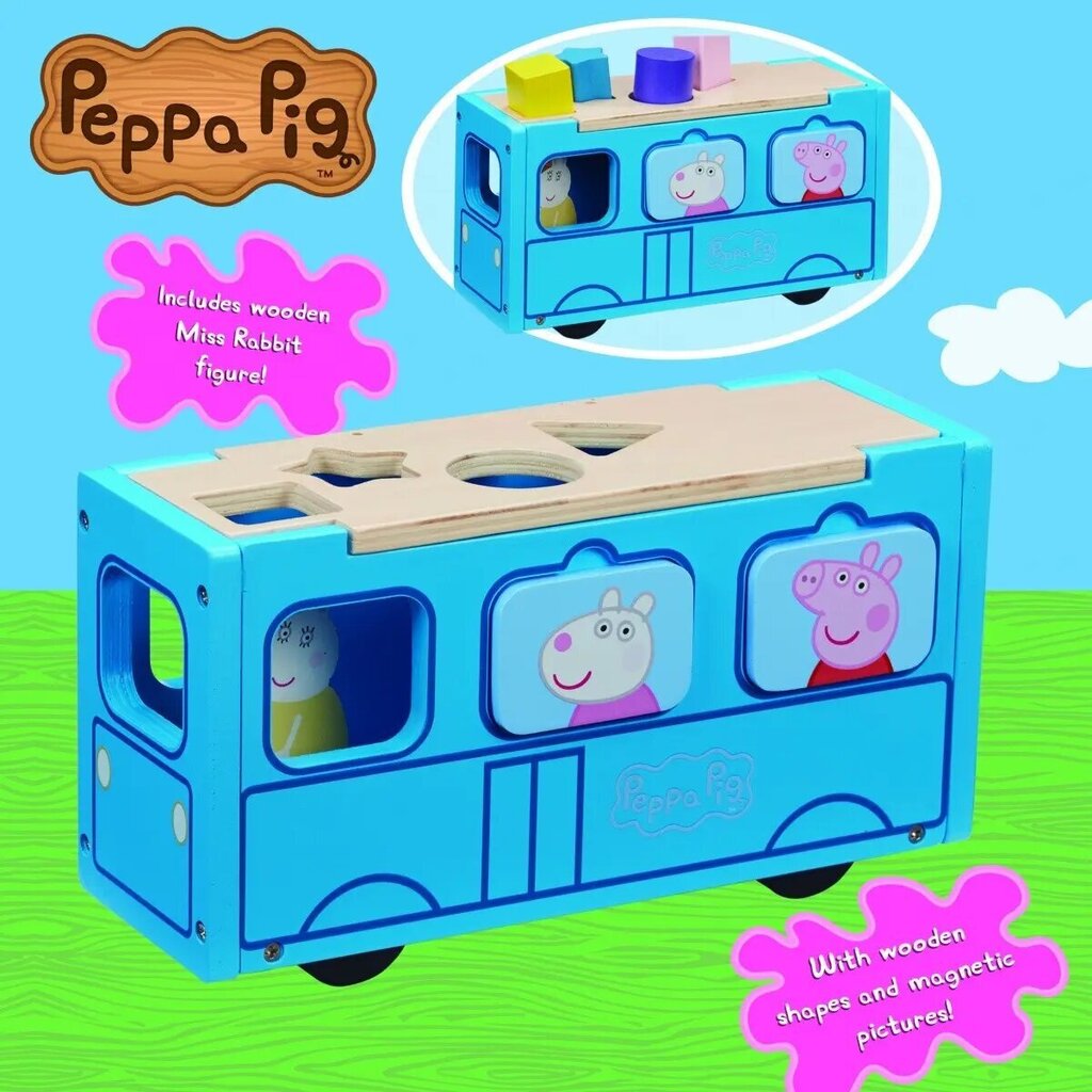 Komplekts ar figūriņu Peppa Pig Koka autobusu šķirotājs цена и информация | Attīstošās rotaļlietas | 220.lv