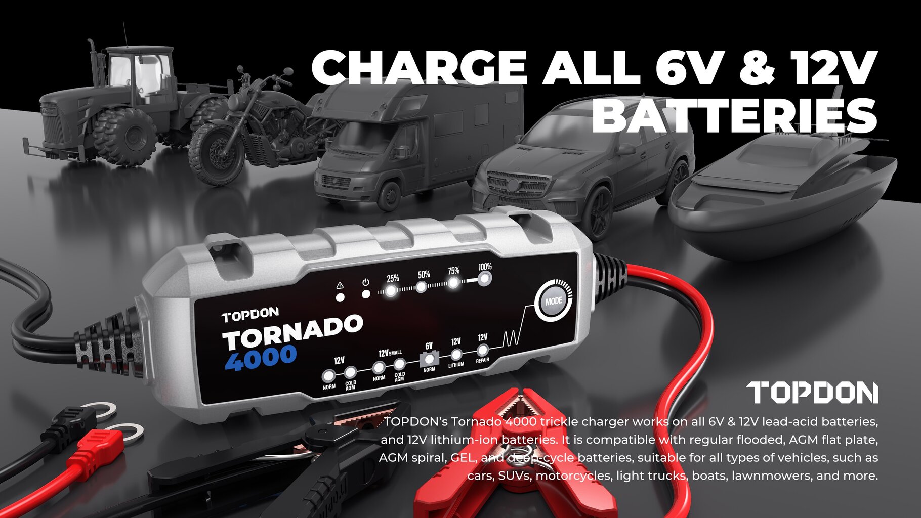 Akumulatoru lādētājs Topdon Tornado4000 cena un informācija | Akumulatoru lādētāji | 220.lv