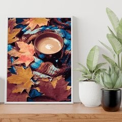 Glezna pēc cipariem, ierāmēta "Kafija un kļavu lapas" Oh Art! 40x50 cm cena un informācija | Gleznas pēc numuriem | 220.lv