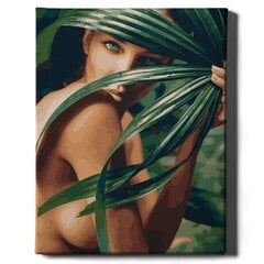 Glezna pēc cipariem, ierāmēta "Sieviete lapās" Oh Art! 40x50 cm cena un informācija | Gleznas pēc numuriem | 220.lv
