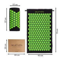 Akupresūras paklājs ar spilvenu Akumata, 73x43 cm, melns/zaļš cena un informācija | Masāžas piederumi | 220.lv