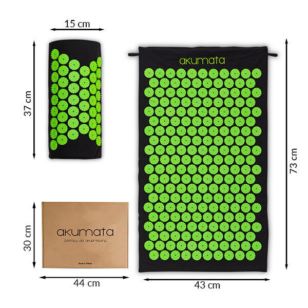 Akupresūras paklājs ar spilvenu Akumata, 73x43 cm, melns/zaļš цена и информация | Masāžas piederumi | 220.lv