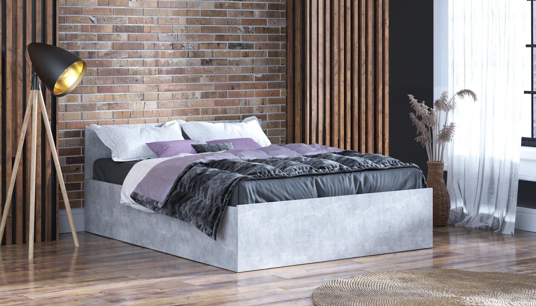 Gulta ar matraci un gultas veļas konteineru, 180x200 cm, pelēka betona kr. cena un informācija | Gultas | 220.lv