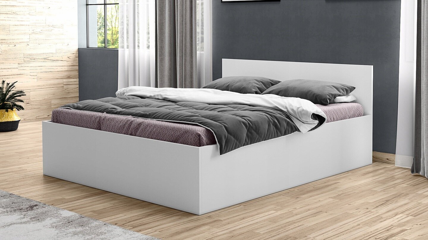 Gulta ar matraci un gultas veļas konteineru, 120x200 cm, balta cena un informācija | Gultas | 220.lv