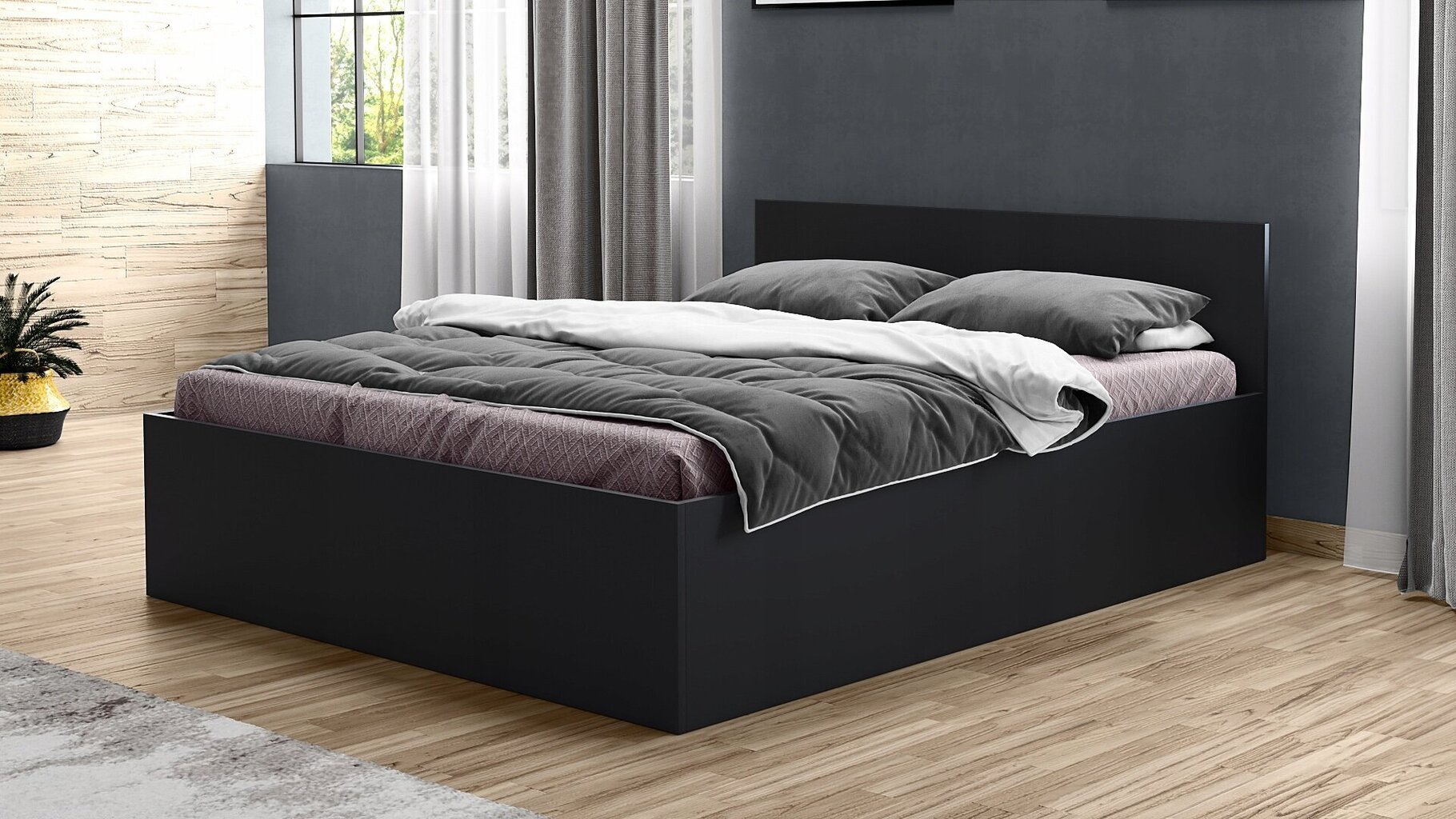 Gulta ar matraci un gultas veļas konteineru, 120x200 cm, melna cena un informācija | Gultas | 220.lv