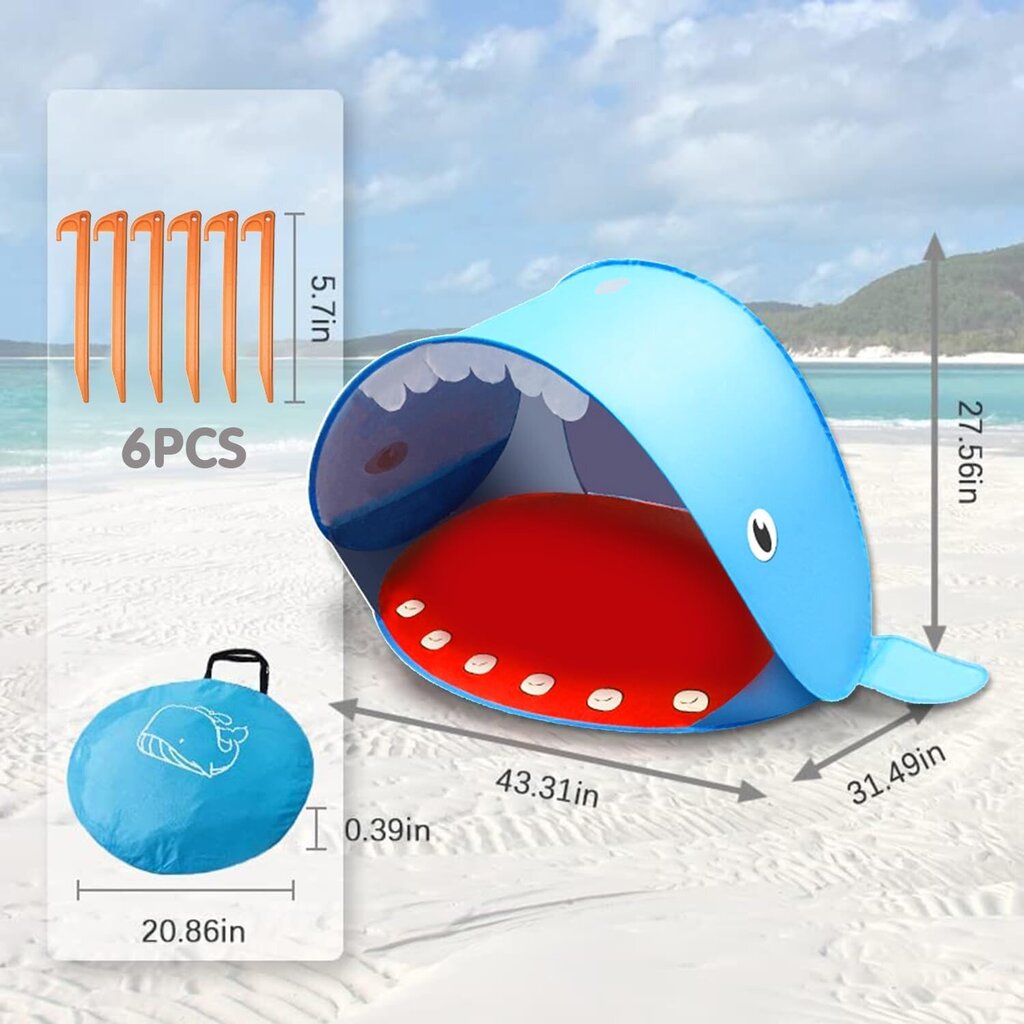 MEISHANG Bērnu pludmales telts UV lietus vēja necaurlaidīga pārnēsājama zila цена и информация | Teltis | 220.lv