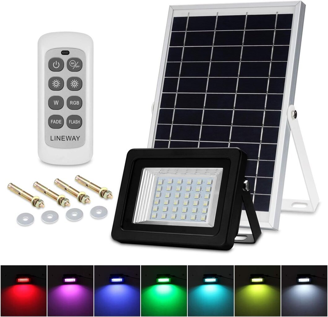 Lineway LED prožektors, ar saules paneli, 10W, 800lm, 6000-6500K, IP65, melns цена и информация | Āra apgaismojums | 220.lv