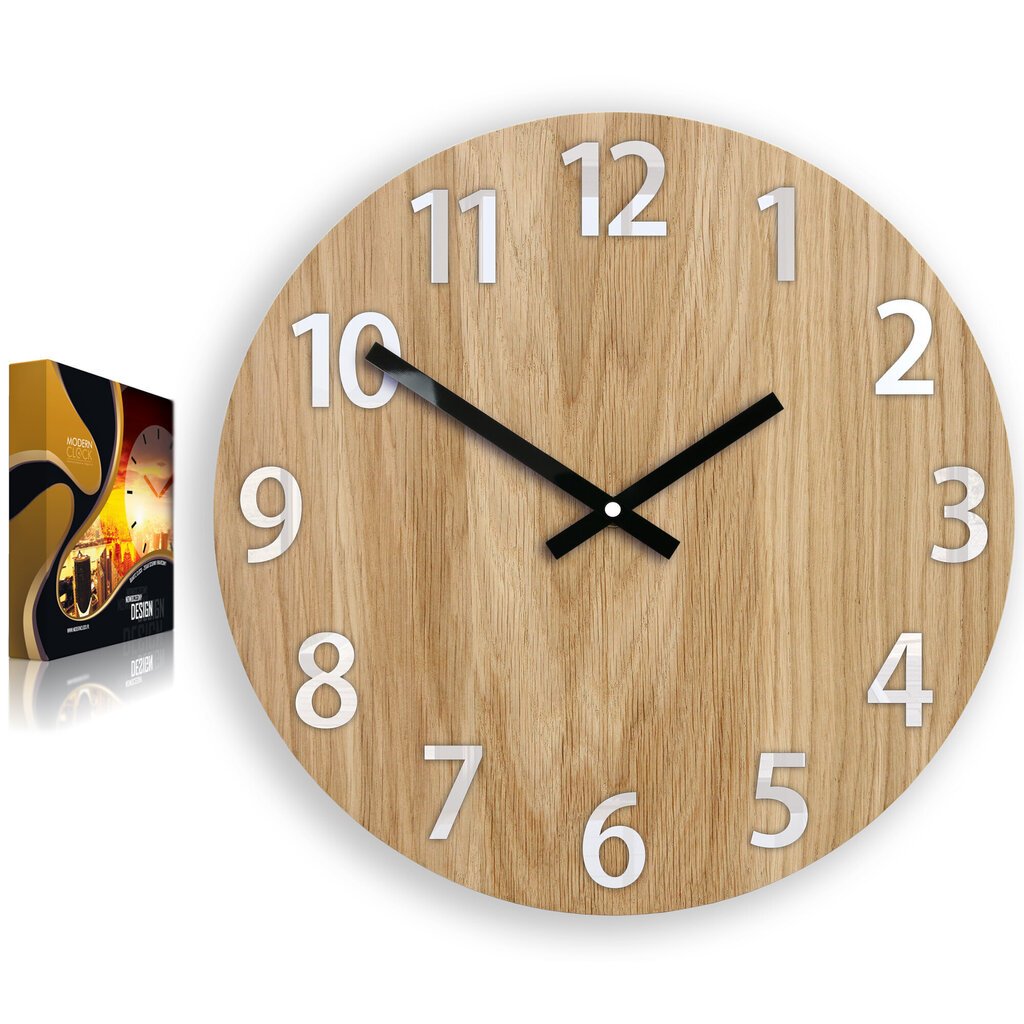 Sienas pulkstenis AmadeuszWoodWhite цена и информация | Pulksteņi | 220.lv