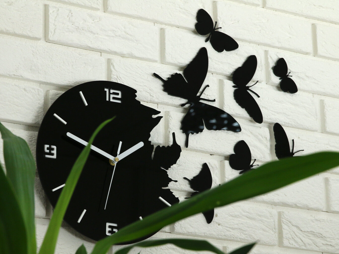 Sienas pulkstenis Butterfly3dBlack цена и информация | Pulksteņi | 220.lv