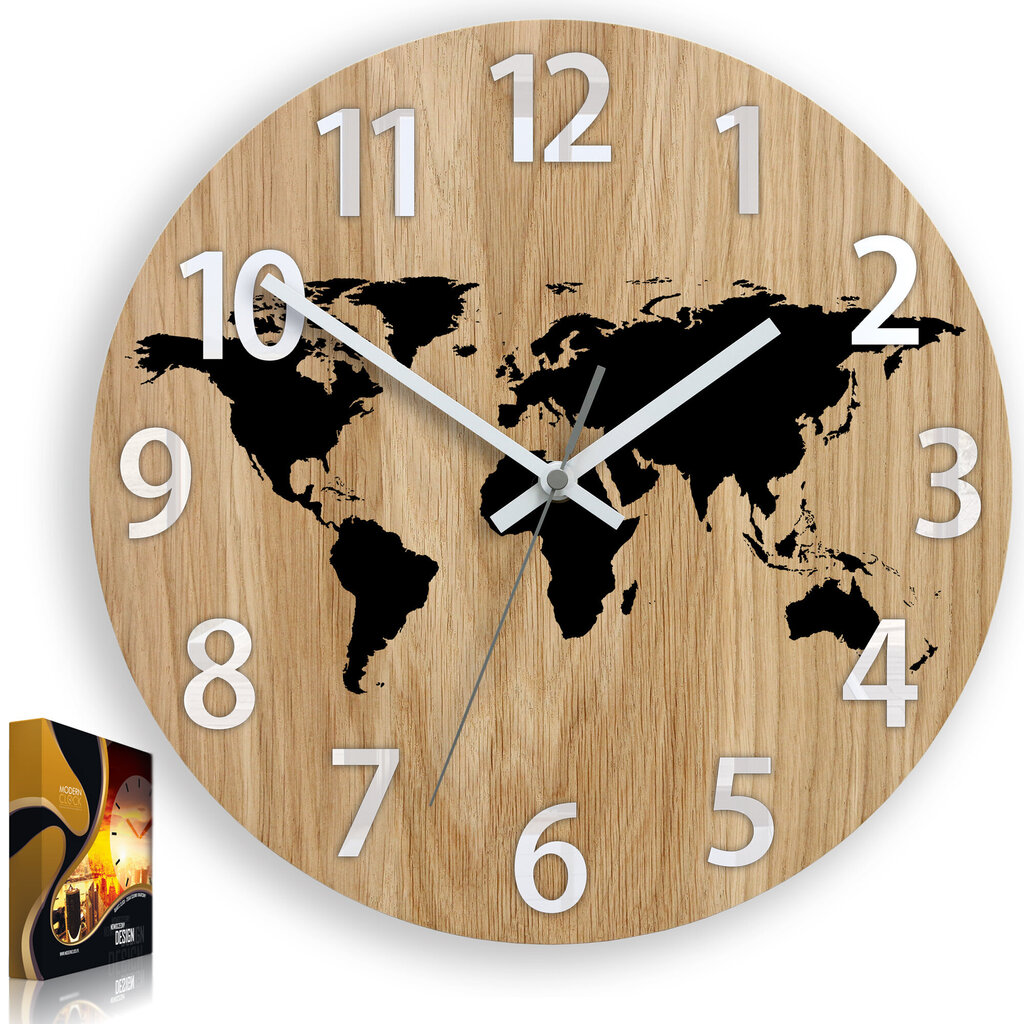 Sienas pulkstenis MapaWoodCyfryBlack цена и информация | Pulksteņi | 220.lv