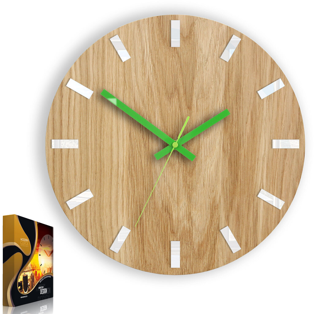 Sienas pulkstenis SimpleWoodWhiteGreen cena un informācija | Pulksteņi | 220.lv