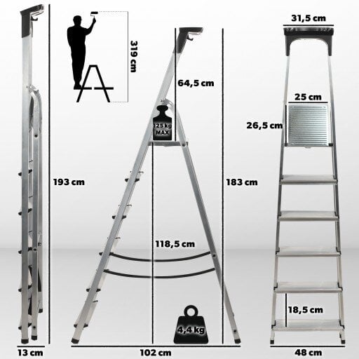 Kāpnes Kadax, 6 pakāpieni, 183 cm цена и информация | Saliekamās kāpnes, celtniecības sastatnes | 220.lv