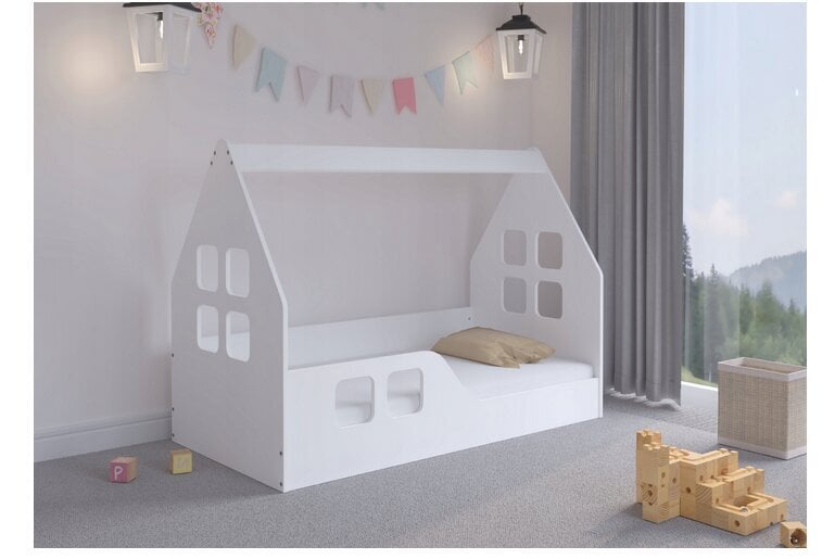 Bērnu gulta Safe Low House, 74x144 cm, balta cena un informācija | Bērnu gultas | 220.lv