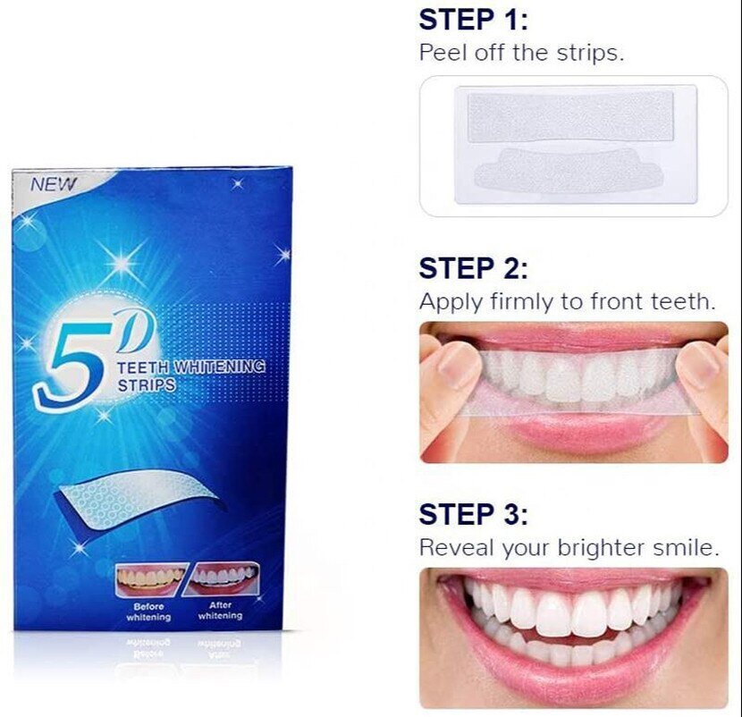 Zobu balināšanas sloksnes 5D Whitening 14 gab/7 pāri цена и информация | Zobu pastas, birstes | 220.lv