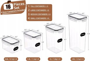 Пластиковые контейнеры для сыпучих продуктов, 16 шт. цена и информация | Кухонные принадлежности | 220.lv