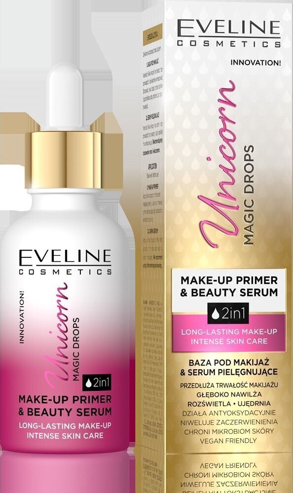 Grima bāze Eveline Serum Make-up Primer 2in1 Unicorn, 30 ml cena un informācija | Grima bāzes, tonālie krēmi, pūderi | 220.lv