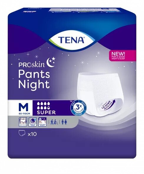 TENA Pants Night Super Medium bikses N10 цена и информация | Autiņbiksītes, higiēniskās paketes, vienreizlietojamie paladziņi pieaugušajiem | 220.lv