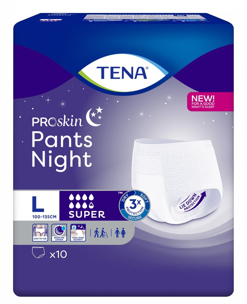 TENA Pants Night Super Large bikses N10 cena un informācija | Autiņbiksītes, higiēniskās paketes, vienreizlietojamie paladziņi pieaugušajiem | 220.lv