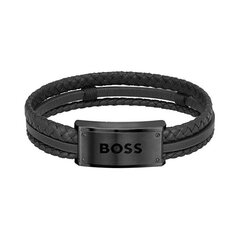 Hugo Boss Стильный черный кожаный браслет 1580425 sHB0099 цена и информация | Мужские украшения | 220.lv