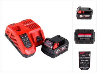 Milwaukee M18NRG-501 barošanas komplekts 18V ar M18 B5 akumulatoru 5.0Ah + M12-18FC lādētājs cena un informācija | Skrūvgrieži, urbjmašīnas | 220.lv