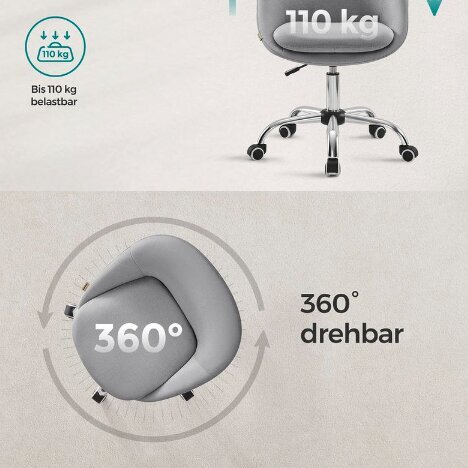 Biroja krēsls, regulējams augstums, 60 x 60 x (80-90) cm, pelēk cena un informācija | Biroja krēsli | 220.lv