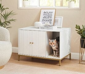 Kaķu smilšu kastes skapis, Feandrea, 80 x 50 x 55 cm, balta un zelta krāsā cena un informācija | Kaķu tualetes | 220.lv