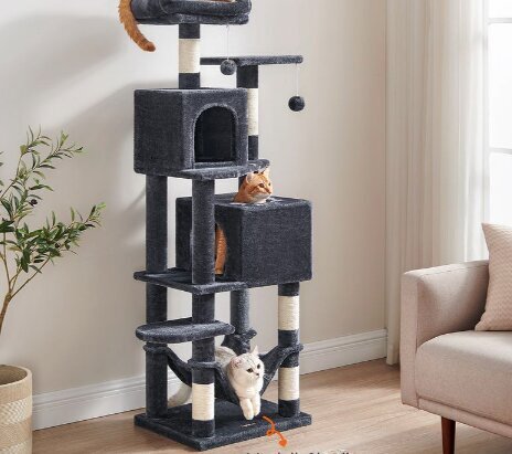 Kaķu māja, 49 x 40 x 155 cm, dūmakaini pelēka cena un informācija | Kaķu mājas, nagu asināmie | 220.lv