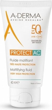 Saules aizsargkrēms A-Derma Protect AC Mattifying Fluid Spf50 40ml цена и информация | Sauļošanās krēmi | 220.lv