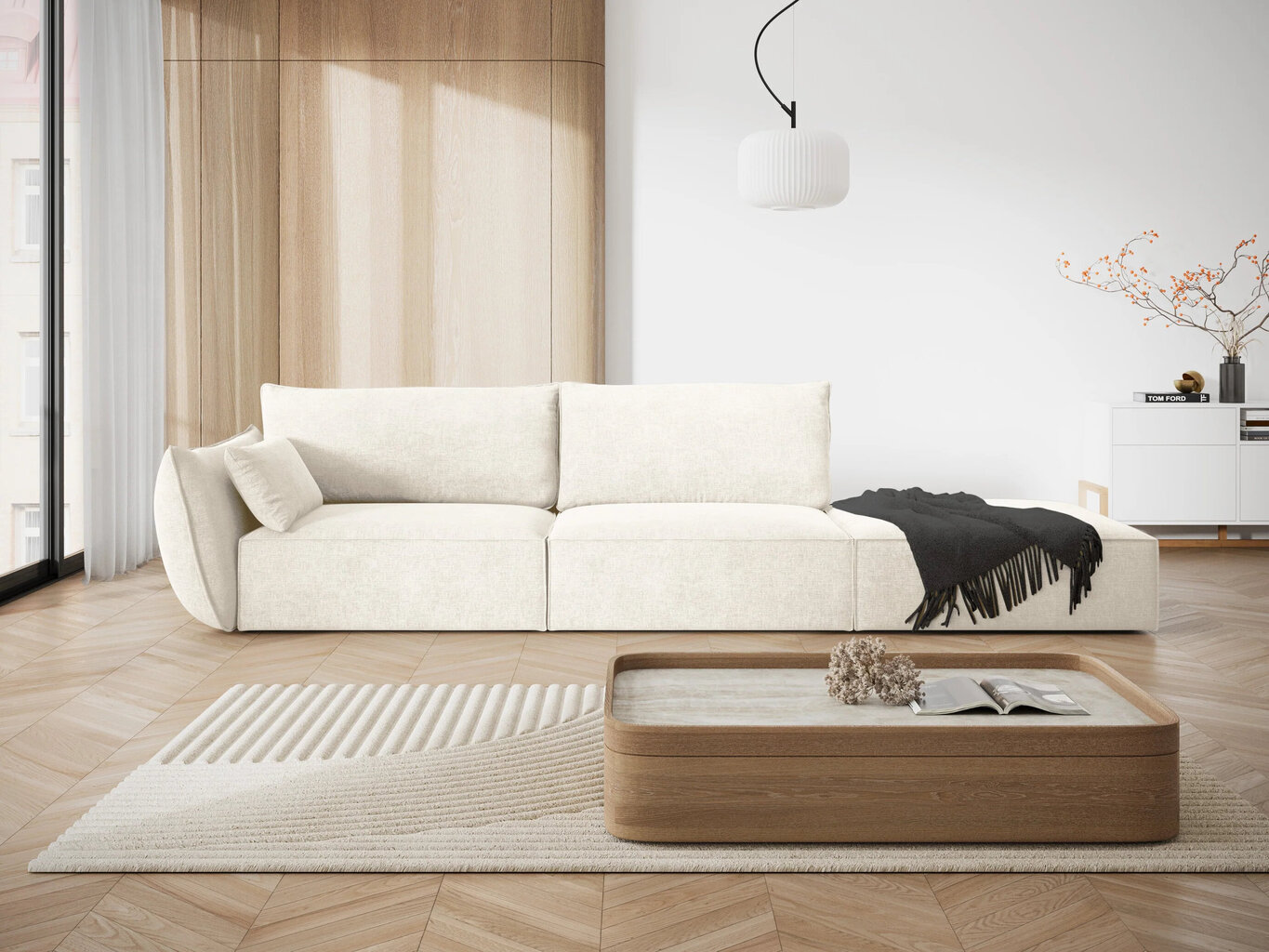 Labās puses dīvāns Vanda, 4 sēdvietas, gaišas smilškrāsas cena un informācija | Stūra dīvāni | 220.lv