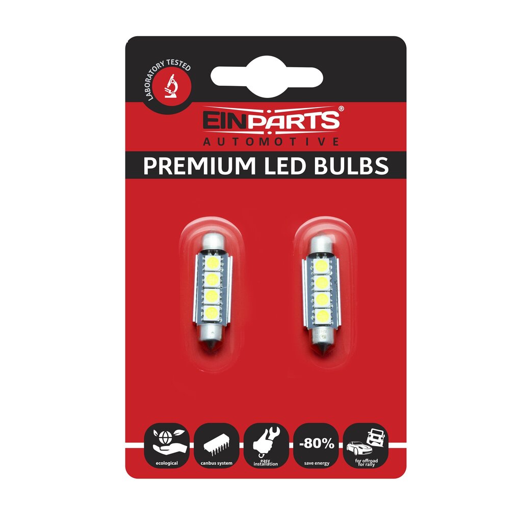 EinParts Auto LED Spuldzes C10W Festoon 42mm 6000K CanBus 12V - 2 gb. cena un informācija | Auto spuldzes | 220.lv