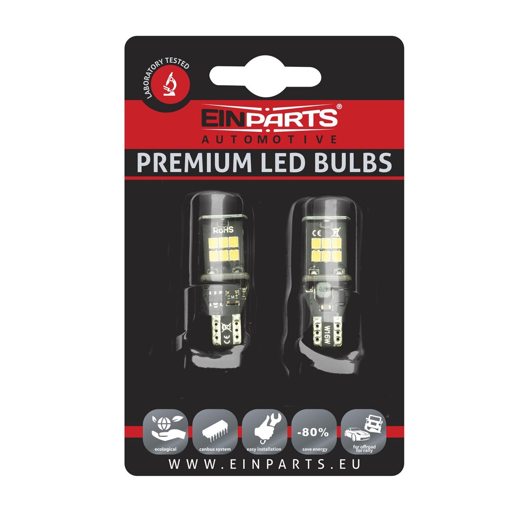 EinParts Auto LED Spuldzes W16W 6000K CanBus 12V - 2 gb. цена и информация | Auto spuldzes | 220.lv