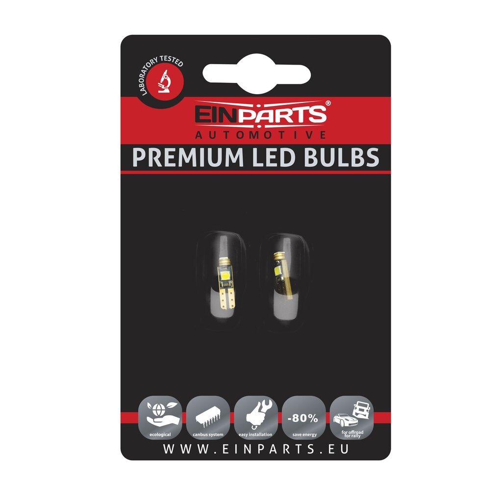 EinParts Auto LED Spuldzes T5 6000K 12V - 2 gb. cena un informācija | Auto spuldzes | 220.lv