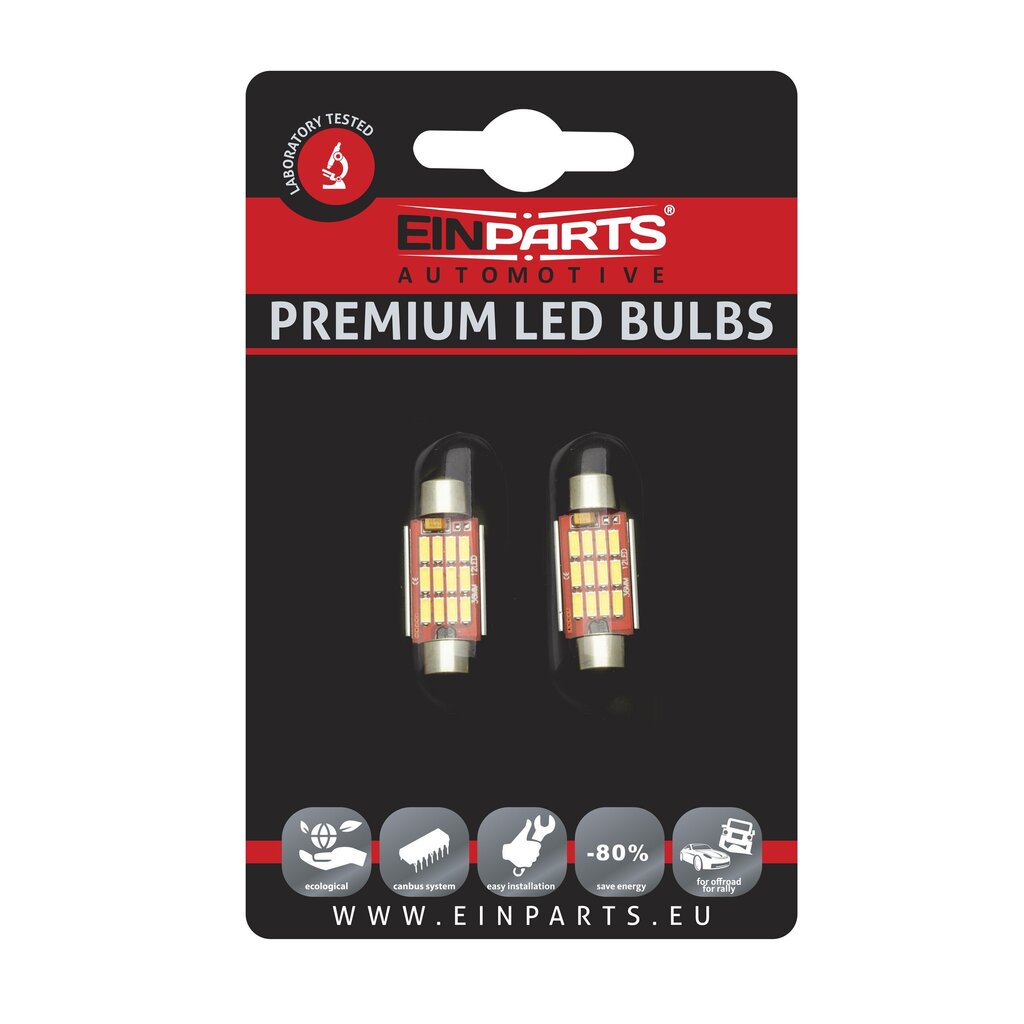 EinParts Auto LED Spuldzes C5W Festoon 36mm 6000K CanBus 12/24V - 2 gb. cena un informācija | Auto spuldzes | 220.lv