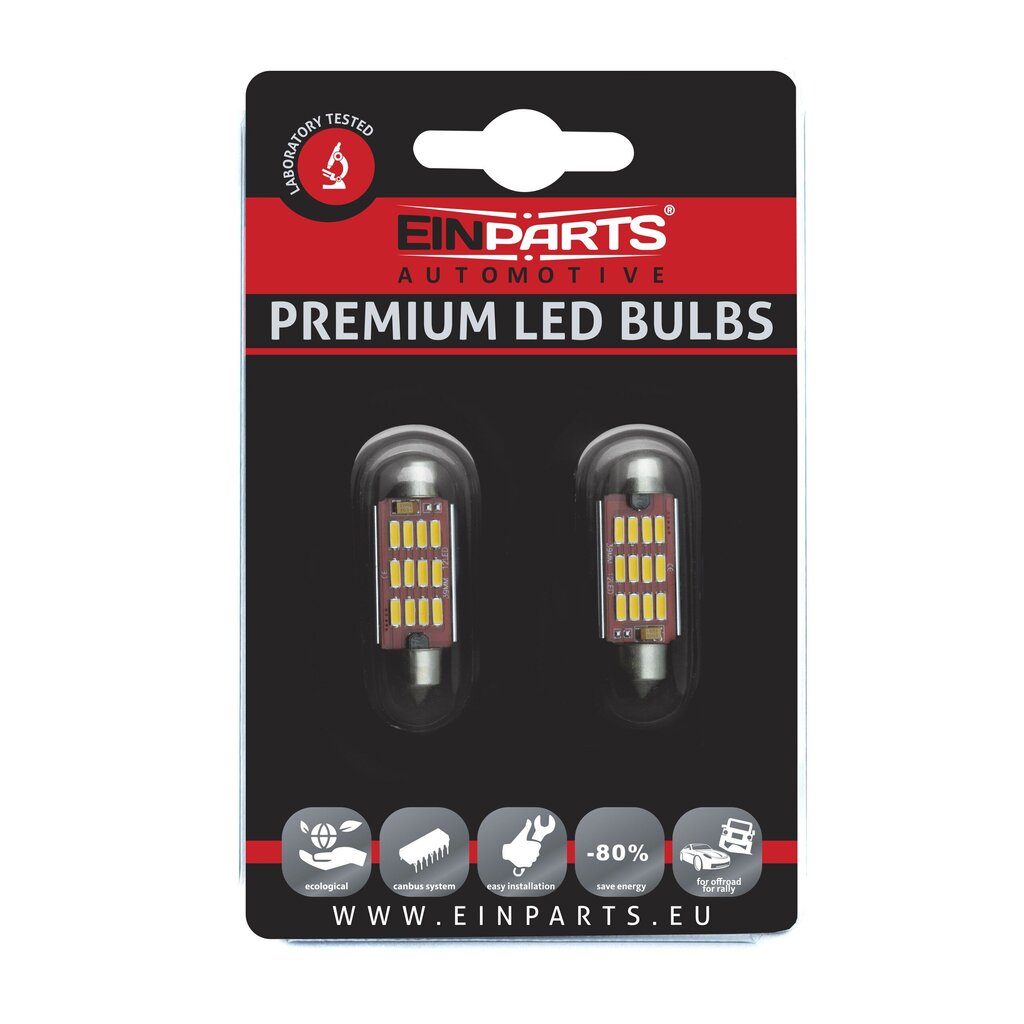 EinParts Auto LED Spuldzes C10W Festoon 39mm 3000K CanBus 12V - 2 gb. cena un informācija | Auto spuldzes | 220.lv