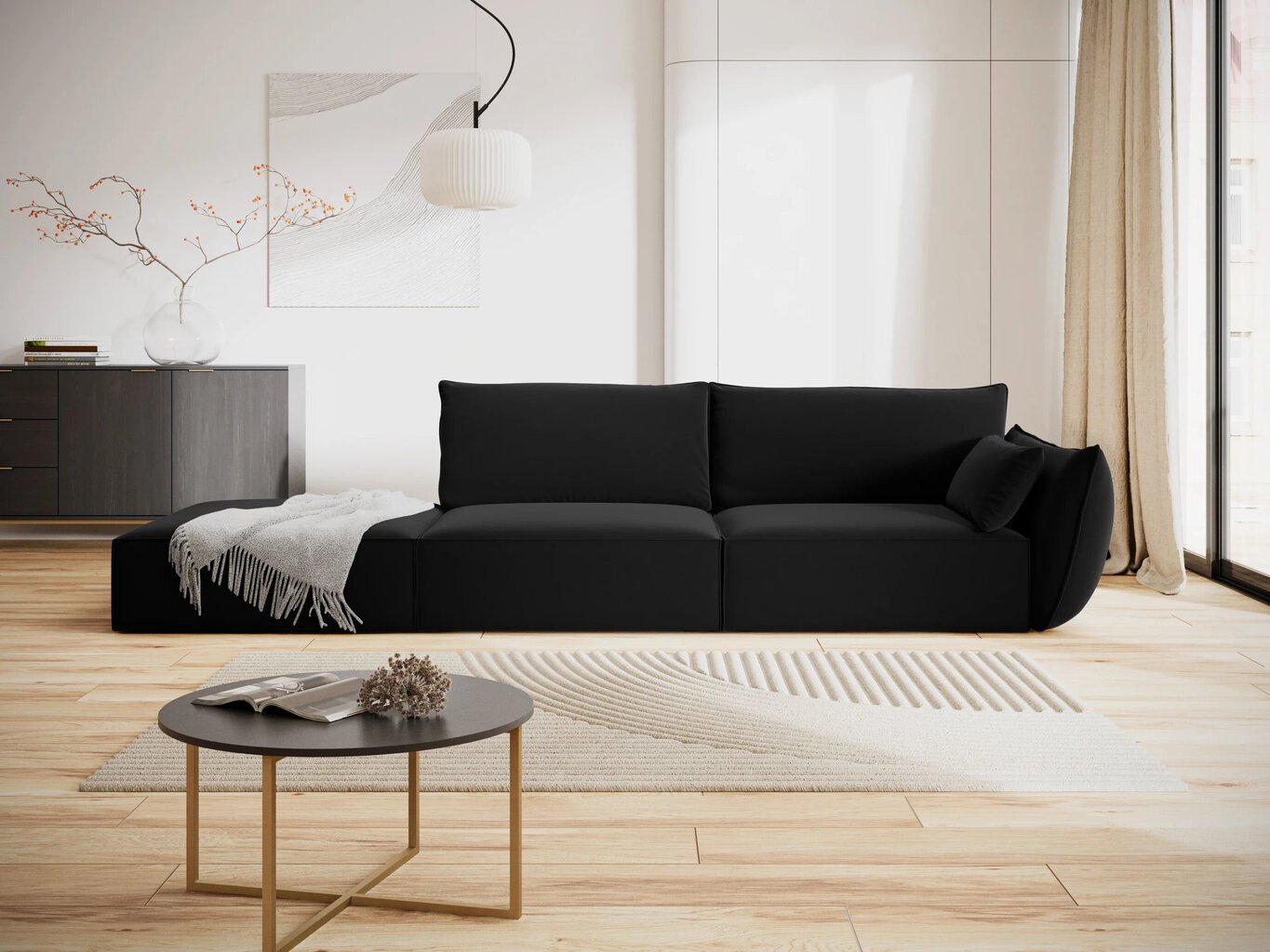 Samta dīvāns Vanda (kreisās puses), 4 sēdvietas, melns cena un informācija | Stūra dīvāni | 220.lv