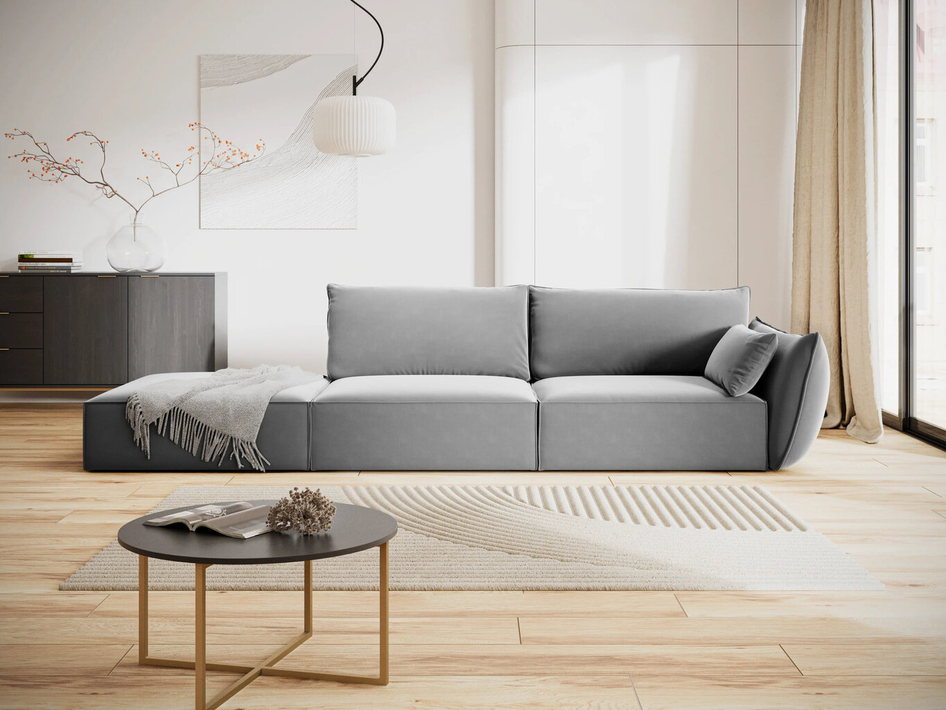 Samta dīvāns Vanda (kreisās puses), 4 sēdvietas, pelēks cena un informācija | Stūra dīvāni | 220.lv