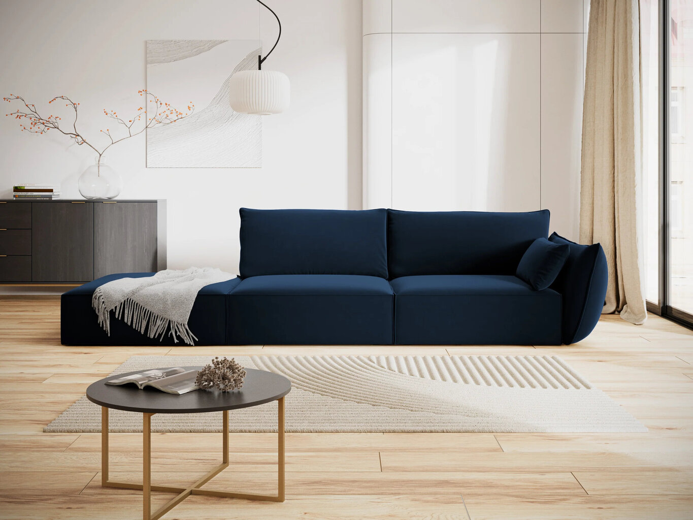 Samta dīvāns Vanda (kreisās puses), 4 sēdvietas, tumši zils cena un informācija | Stūra dīvāni | 220.lv