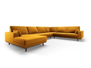 Panorāmas labās puses stūra samta dīvāns Hebe, 6 sēdvietas, dzeltens (sinepju) cena un informācija | Stūra dīvāni | 220.lv