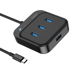 USB centrmezgls Hoco HB31 Easy 4-in-1 converter Type-C to 4xUSB3.0 0.2m melns cena un informācija | Adapteri un USB centrmezgli | 220.lv