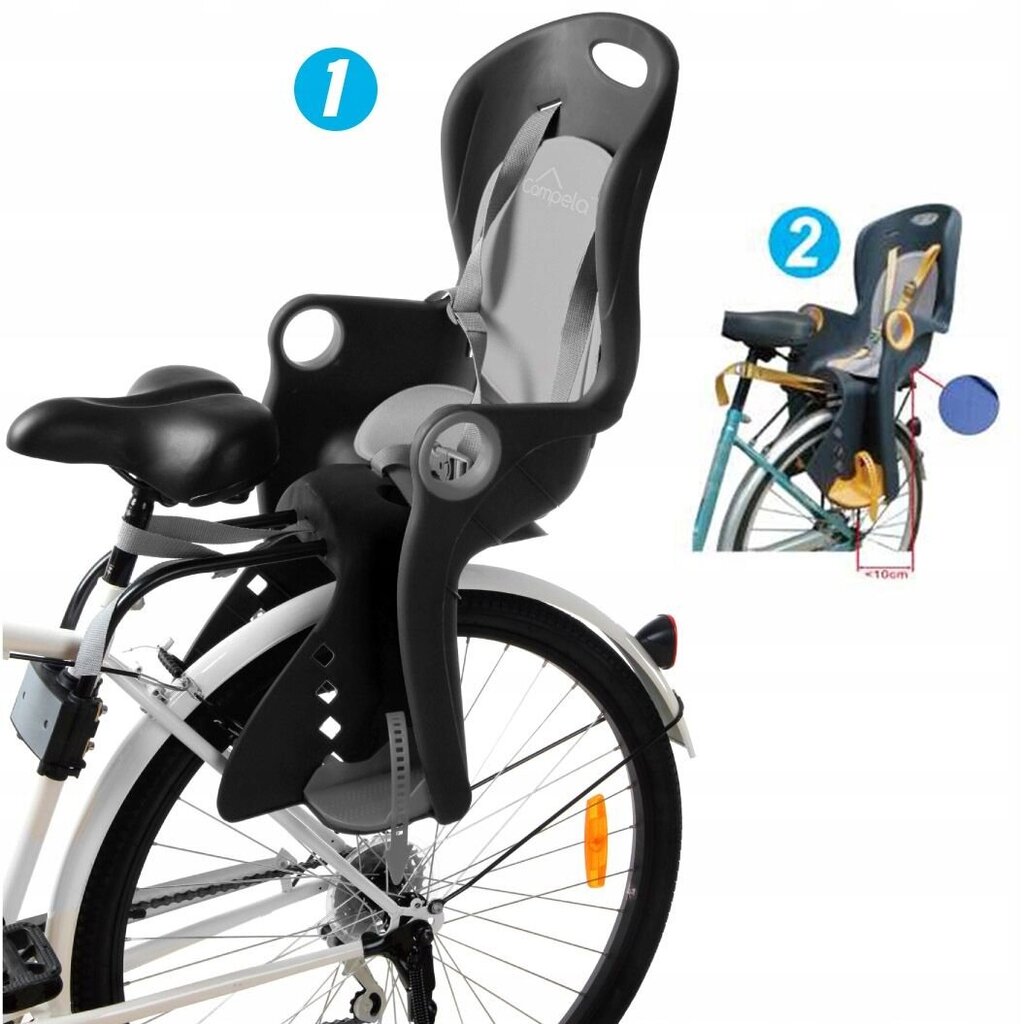 Aizmugurējais velosipēda sēdeklis Campela, melns cena un informācija | Bērnu velosipēdu sēdeklīši | 220.lv