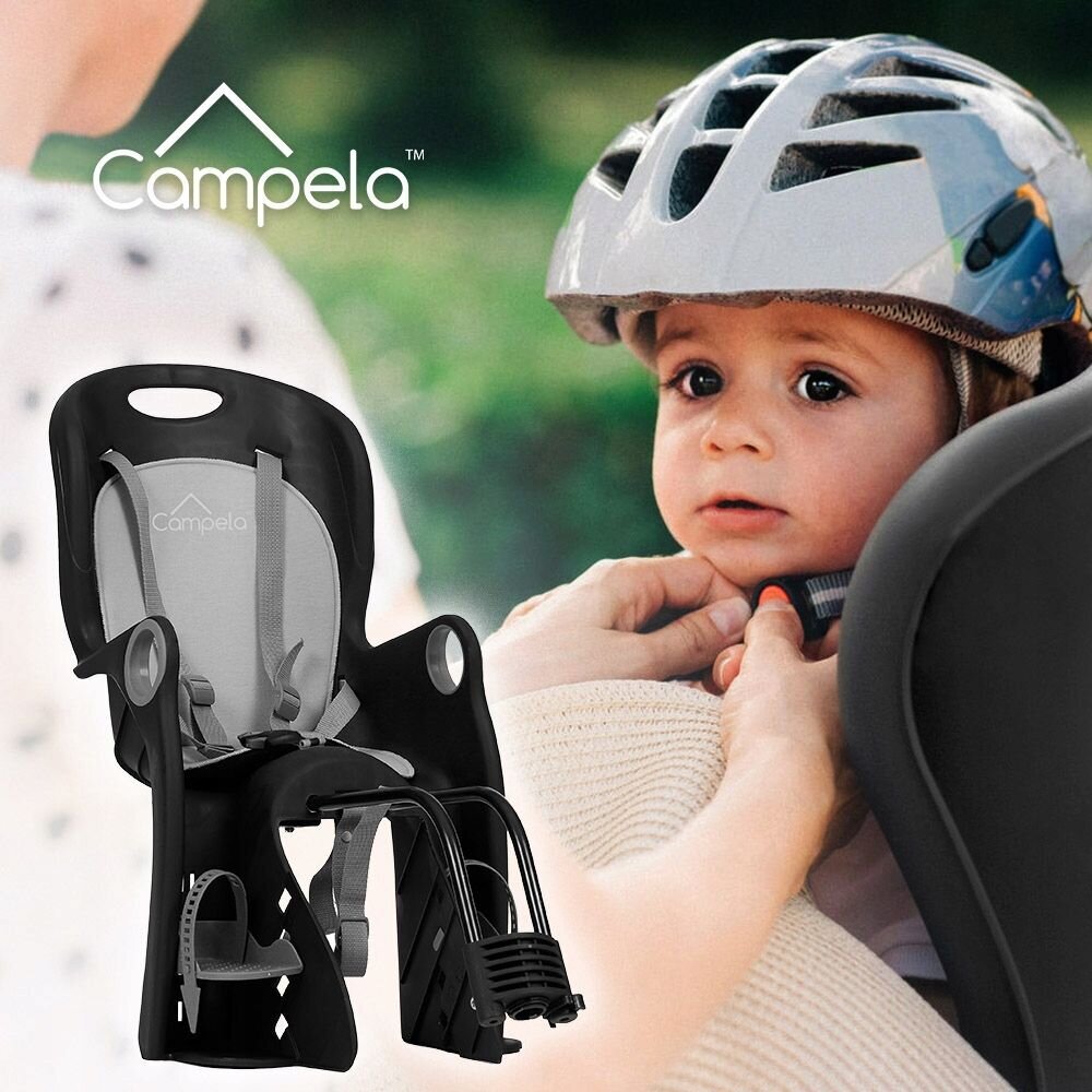 Aizmugurējais velosipēda sēdeklis Campela, melns цена и информация | Bērnu velosipēdu sēdeklīši | 220.lv