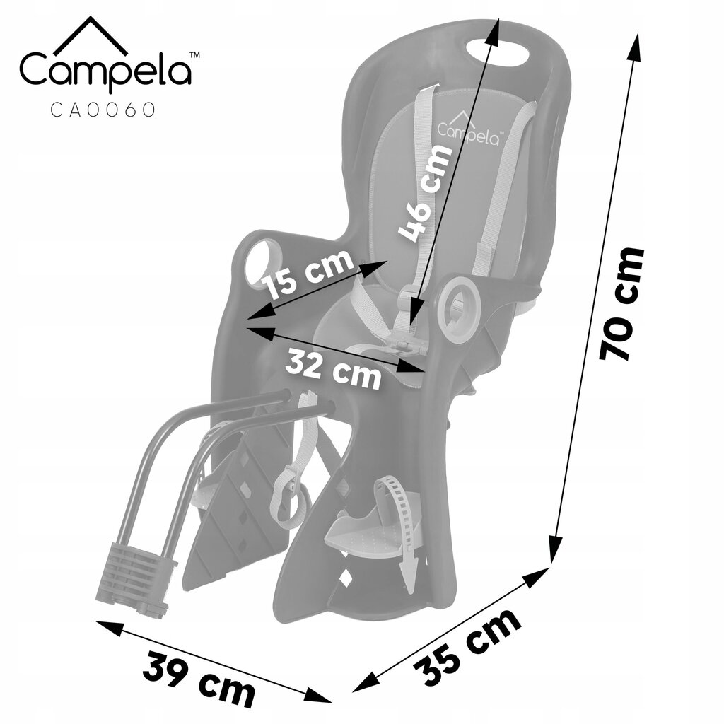 Aizmugurējais velosipēda sēdeklis Campela, melns цена и информация | Bērnu velosipēdu sēdeklīši | 220.lv