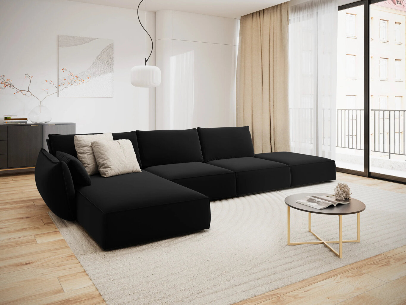 Kreisās puses stūra samta dīvāns Vanda, 5 sēdvietas, melns cena un informācija | Stūra dīvāni | 220.lv