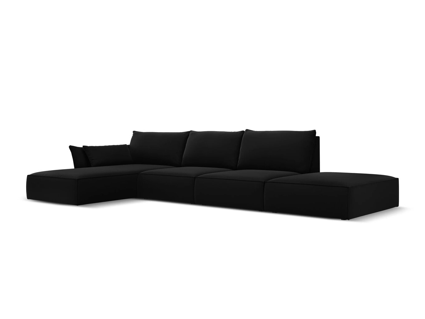 Kreisās puses stūra samta dīvāns Vanda, 5 sēdvietas, melns cena un informācija | Stūra dīvāni | 220.lv