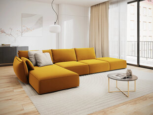 Kreisās puses stūra samta dīvāns Vanda, 5 sēdvietas, dzeltens cena un informācija | Stūra dīvāni | 220.lv
