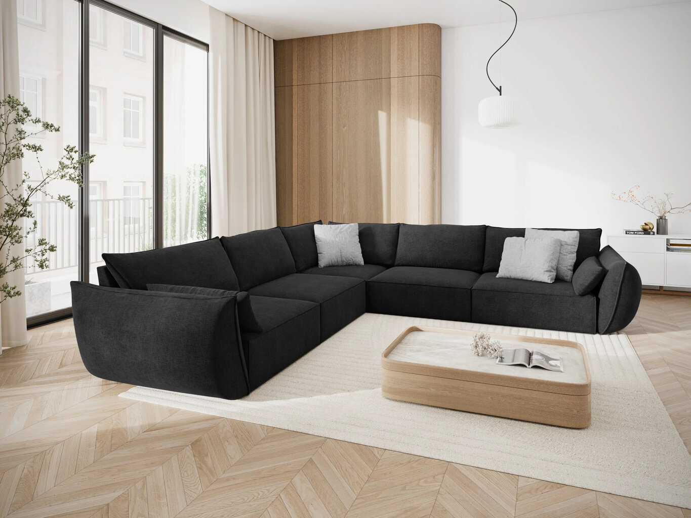 Simetrisks stūra dīvāns Vanda, 7 sēdvietas, tumši pelēks цена и информация | Stūra dīvāni | 220.lv
